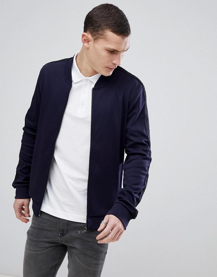 Hugo Tapped Logo Sleeve Bomber Sweat In Navy - Navy