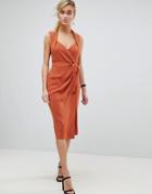 Asos Shawl Collar Wrap Midi Dress - Brown