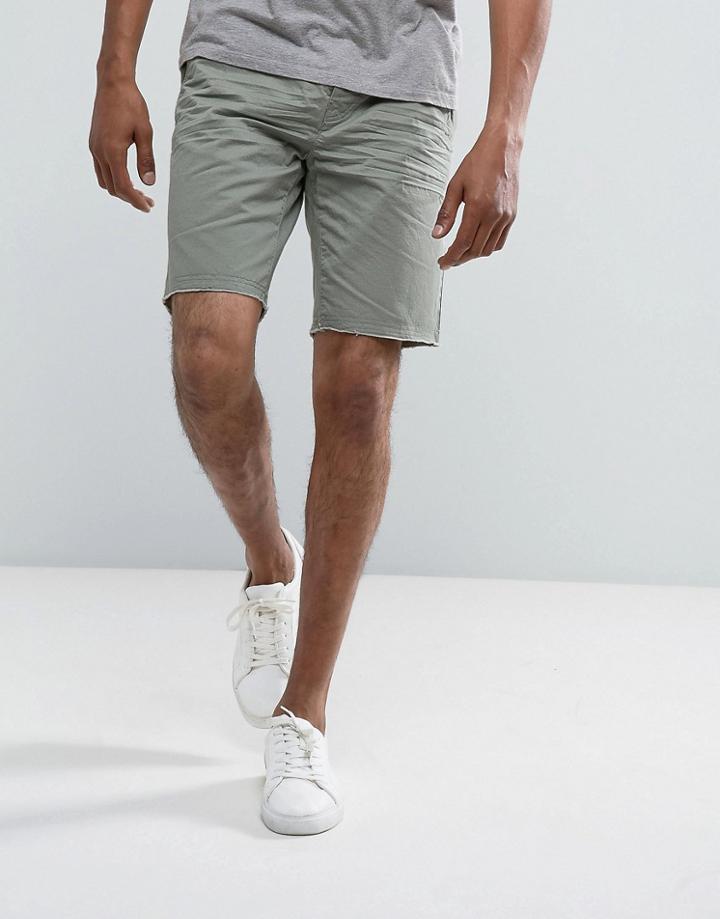 Threadbare Raw Hem Chino Shorts - Green