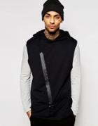 Asos Longline Sleeveless Hoodie With Asymmetric Zip - Black