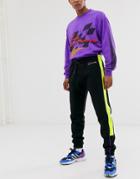 Crl By Corella Sweatpants In Black With Neon Side Stripe