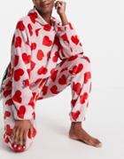 Dkny Cozy Sherpa Hoodie And Sweats Set In Pink Heart Print