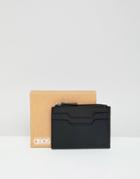 Asos Design Leather Card Holder With Zip Fastening In Black - Black