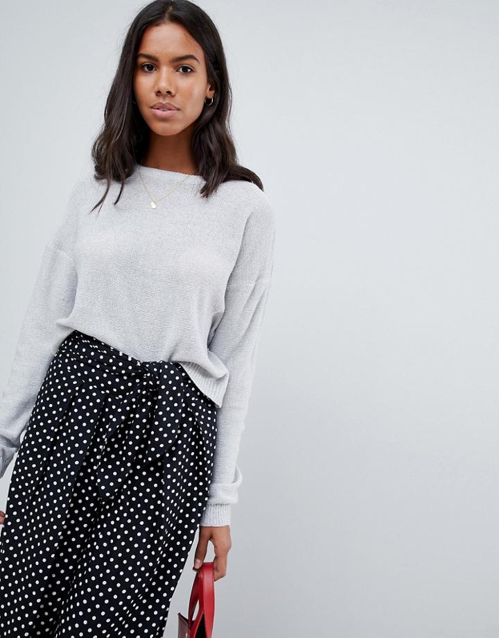 Brave Soul Fettled Sweater With Lace Up Back - Gray