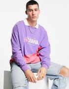 Asos Design Oversized Long Sleeve Polo T-shirt In Purple Color Block With City Print-multi
