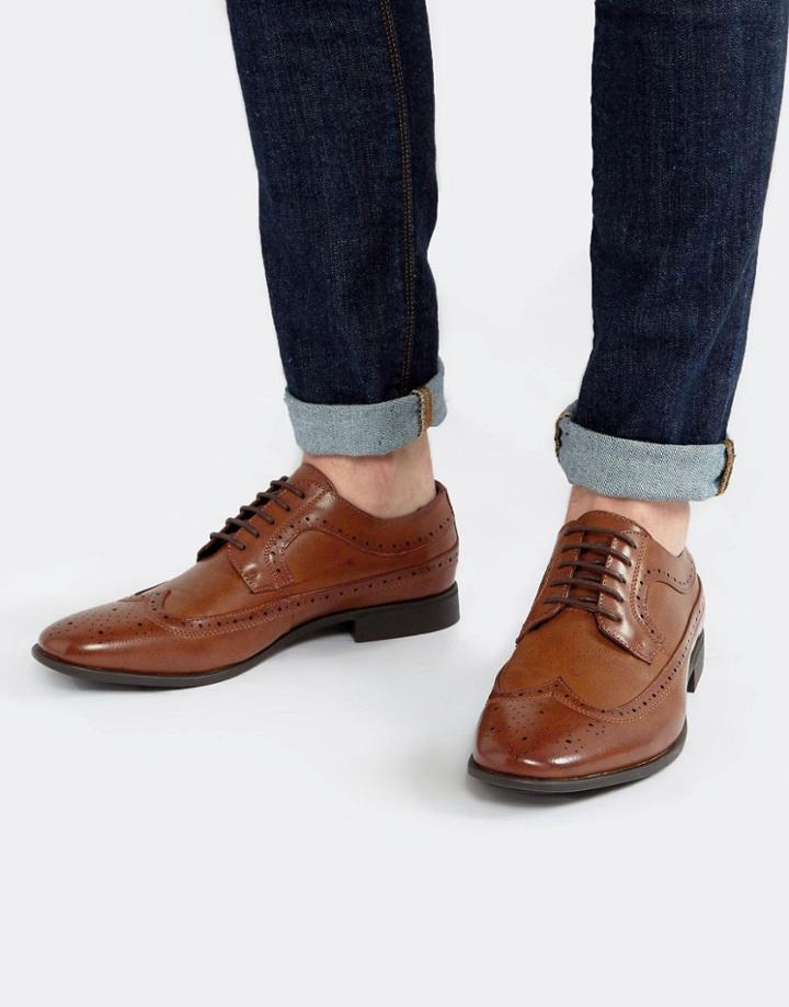 Asos Design Brogue Shoes In Tan Faux Leather