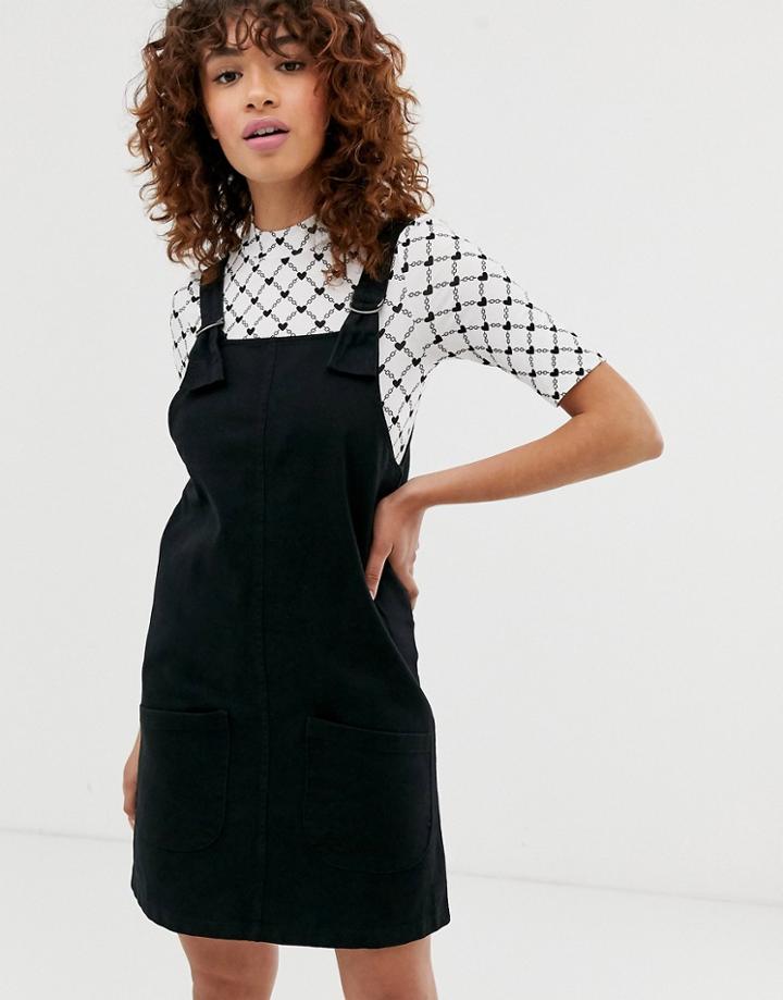 Monki Overall Dress In Black - Black