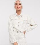 Asos Design Petite Exaggerated Sleeve Boucle Suit Blazer With Pocket Detail-white