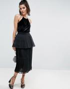 Asos Pleated Midi Skirt In Organza - Black
