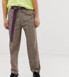Collusion Skater Pants In Brown Check With Fluro Piping