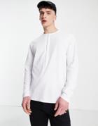 Asos Design Relaxed Fit Long Sleeve Button Down Top With Grandad Collar In White