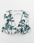 Asos Design Fuller Bust U Wire Plunge Crop Bikini Top In Palm Print-multi