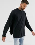Asos Design Oversized Long Sleeve T-shirt With Extreme Side Splits In Black