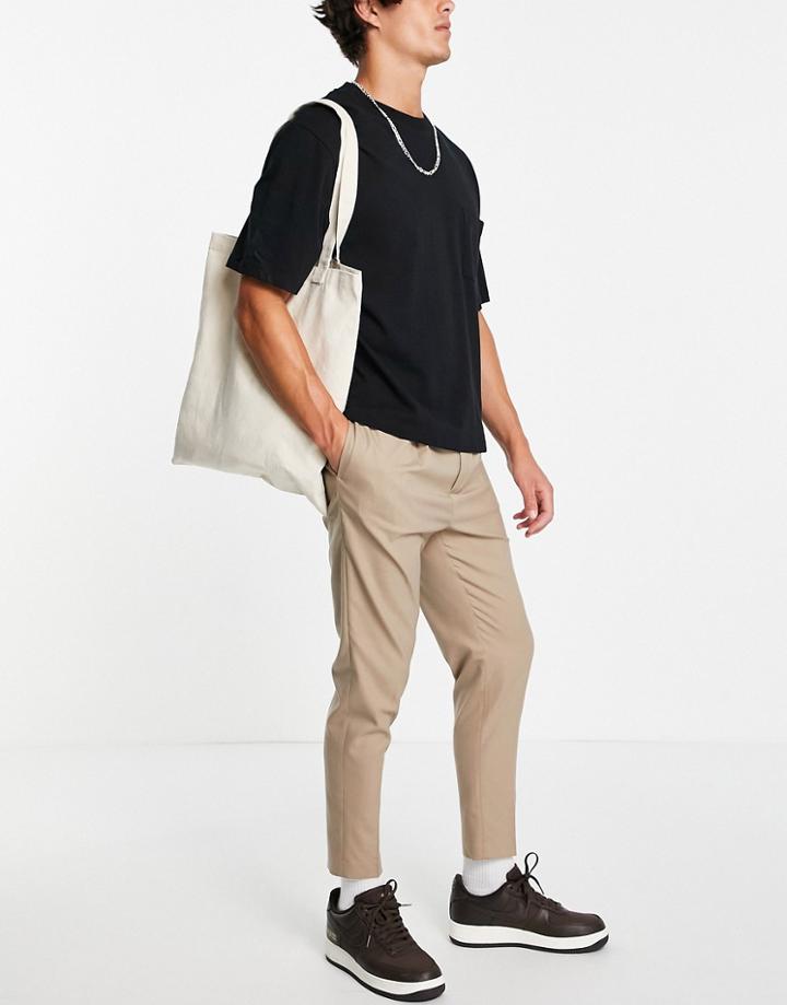 Asos Design Tapered Smart Sweatpants In Stone-neutral