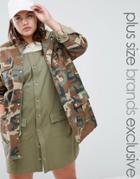 Daisy Street Plus Camo Utility Jacket With Pockets - Green