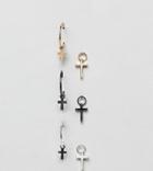 Asos Design Stud And Hoop Earring Pack With Cross And Mixed Metals - Multi