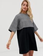 Asos Design Check Mix Fabric T-shirt Dress