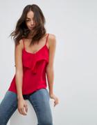 Asos Cami With Ruffle Open Back - Red