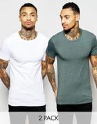 Asos Extreme Muscle T-shirt With Crew Neck In White And Light Green Save 17%