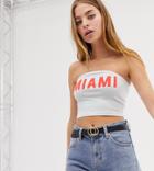 Asos Design Petite Crop Top With Miami Print In Organic Cotton - White