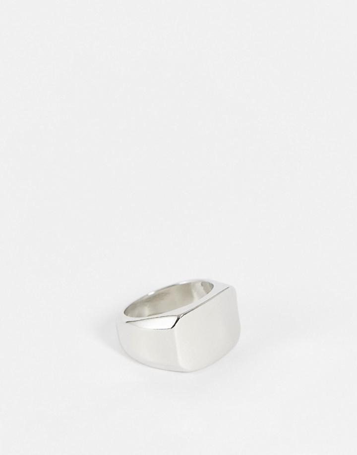 Asos Design Square Signet Ring In Silver Tone