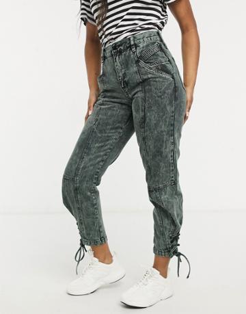 Blue Revival Seamed Vintage Style Jeans In Green Acid Wash