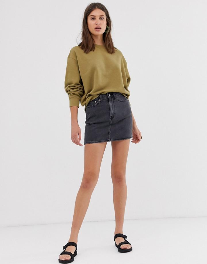 Weekday Mini Denim Skirt In Washed Black - Black