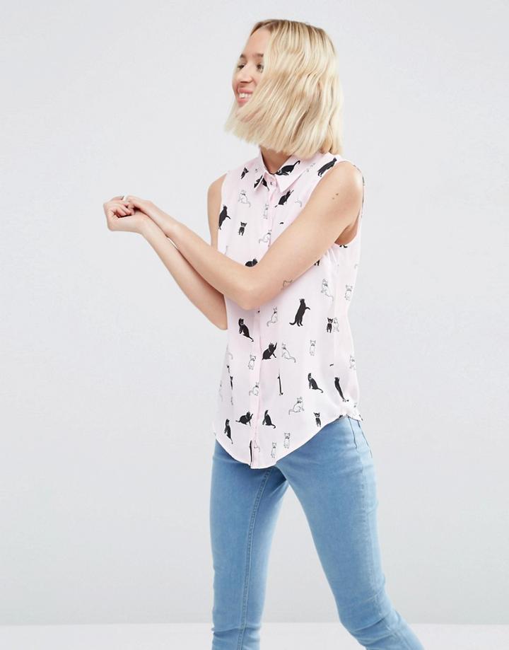 Asos Sleeveless Cat Print Shirt - Multi