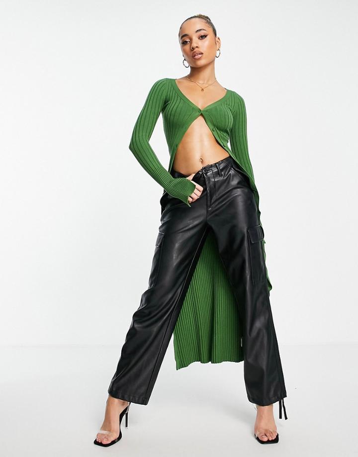 Ego X Jess Hunt Maxi Cardigan In Olive-green