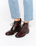 Office Anagram Brogue Lace Up Leather Ankle Boots - Red