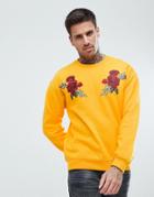 Boohooman Floral Embroidered Sweater In Yellow - Yellow