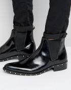 Asos Chelsea Boots In Black Leather With Stud Sole Detail - Black