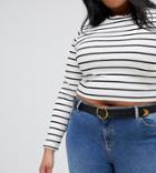 Asos Design Curve Tipped End Circle Buckle Jeans Belt In Old Gold - Black