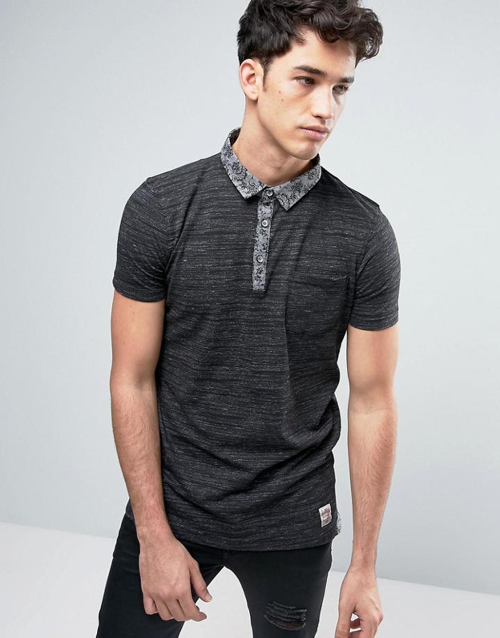 Brave Soul Polo Shirt With Chambray Collar - Brown