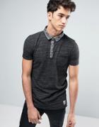 Brave Soul Polo Shirt With Chambray Collar - Brown