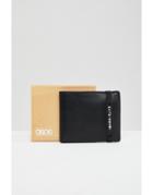 Asos Design Leather Bifold Wallet In Black With Japanese Print - Black