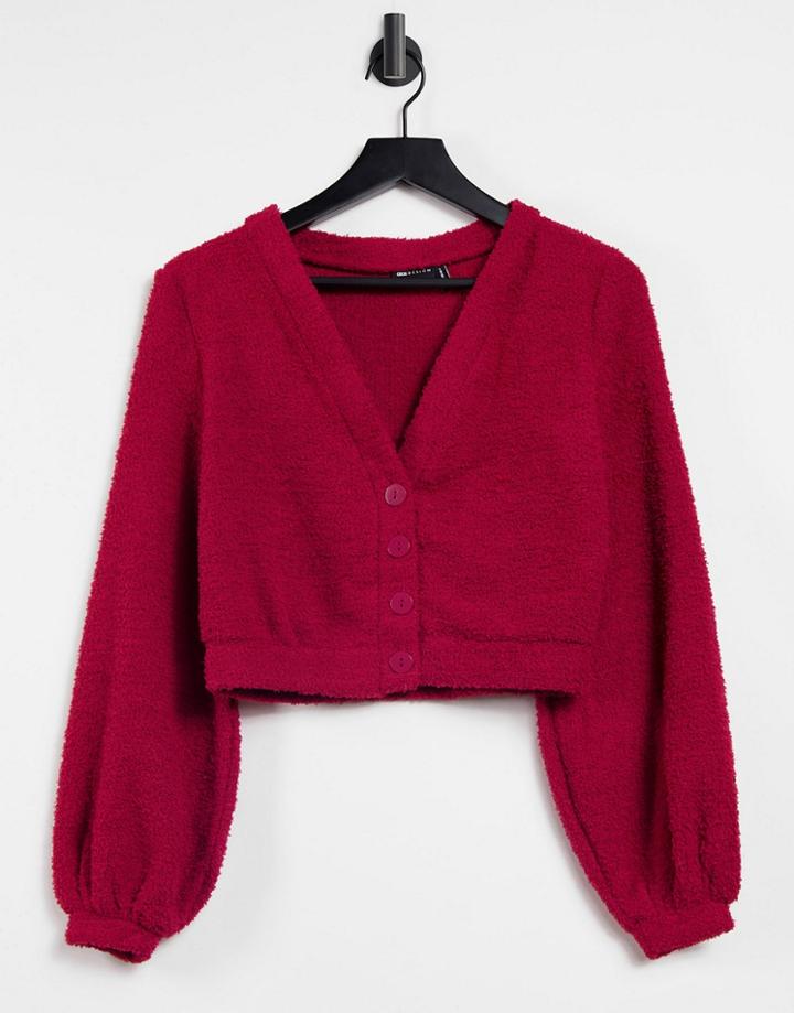 Asos Design Mix & Match Lounge Fluffy Cardigan In Red