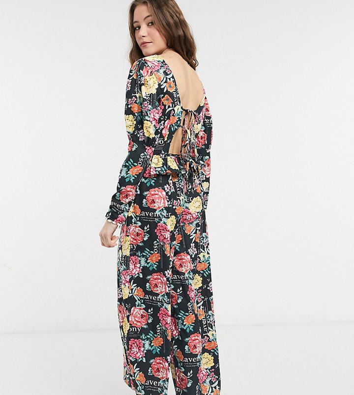 Reclaimed Vintage Inspired Jumpsuit With Tie Back In Floral Print-black