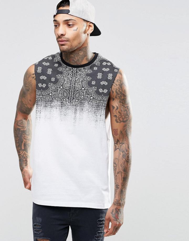 Asos Sleevelss T-shirt With Bandana Print And Dropped Armhole - White