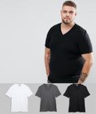Asos Plus Muscle Fit V Neck T-shirt 3 Pack Save - Multi