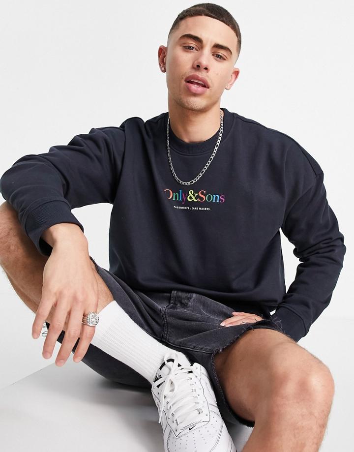 Only & Sons Relaxed Fit Multi Logo Sweatshirt In Navy
