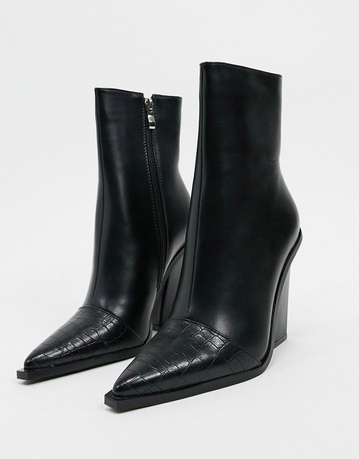 Raid Mirren Heeled Ankle Boots In Black Croc Mix