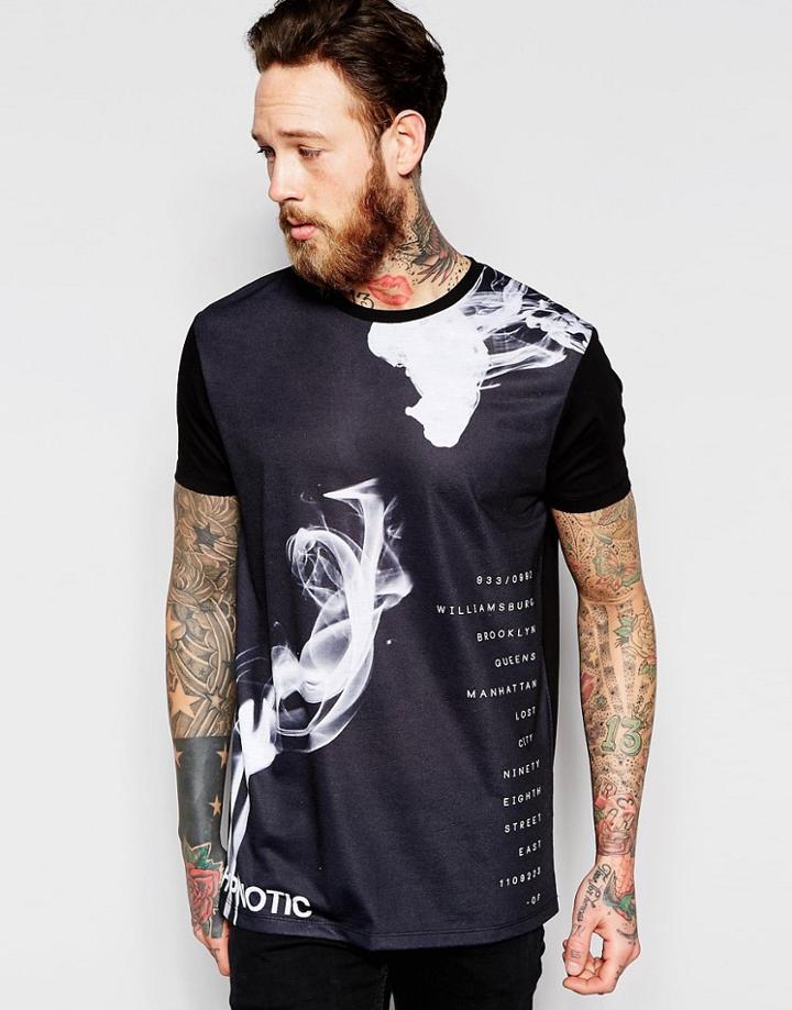 Asos Longline T-shirt With Smoke And Text Print - Black
