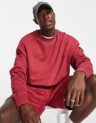 Asos Design Heavyweight Oversized Sweatshirt In Washed Red - Part Of A Set