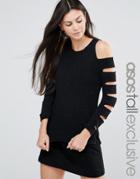 Asos Tall Sweater In Natural Yarn With Slash Shoulder Detail - Black