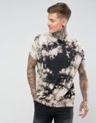 Asos Super Oversized T-shirt With Roll Sleeve In Bleach Wash - Black