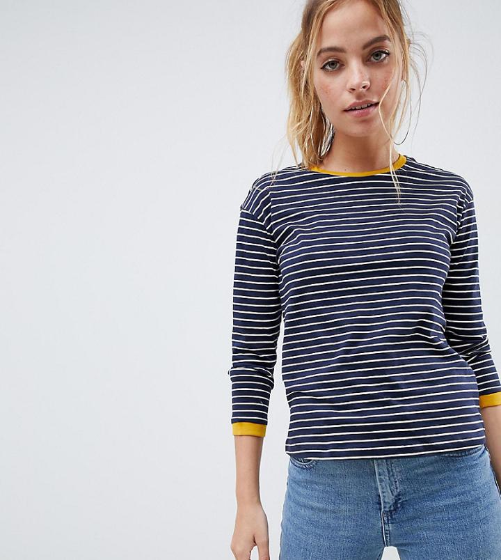 Noisy May Petite Stripe Sweatshirt With Contrast Ringer - Navy