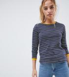 Noisy May Petite Stripe Sweatshirt With Contrast Ringer - Navy