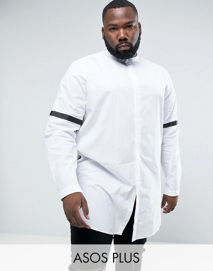 Asos Plus Regular Fit Super Longline Shirt With Taping - White