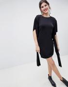 Asos Design Slinky Bodycon Dress With Extreme Frilled Sleeves - Black